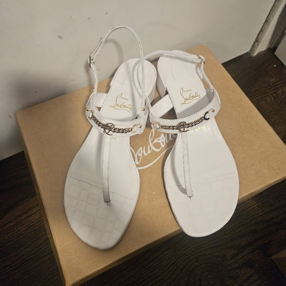 Christian Louboutin Mj Thong White Croc Effect Sandal Shoes - Picture 2 of 9